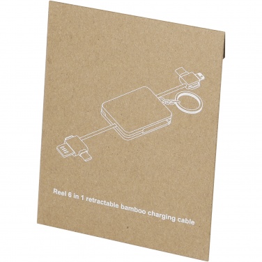 Logo trade firmakingituse pilt: Reel 6-in-1 sissetõmmatav bambusest võtmehoidja laadimiskaabel