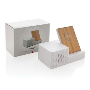 Logo trade mainoslahja kuva: Langaton 5W Ontario-laturi kaiuttimella