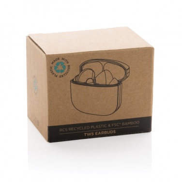 Logotrade liikelahjat mainoslahjat tuotekuva: TWS kuulokkeet RCS kierrätetystä muovista ja bambusta