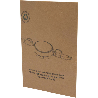 Logo trade mainoslahjat ja liikelahjat kuva: Alasia kierrätetystä muovista ja alumiinista valmistettu sisäänvedettävä datasynkronoiva 45 W:n ja 100 cm:n 5-in-1-pikalataus