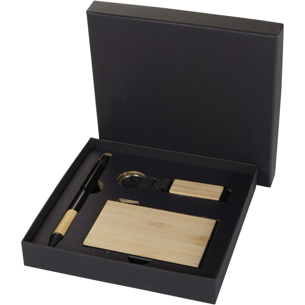 Logotrade biznesa dāvanas foto: Minka RCS pārstrādāta alumīnija lodīšu pildspalvas, atslēgu piekariņa un RFID karšu turētāja dāvanu komplekts