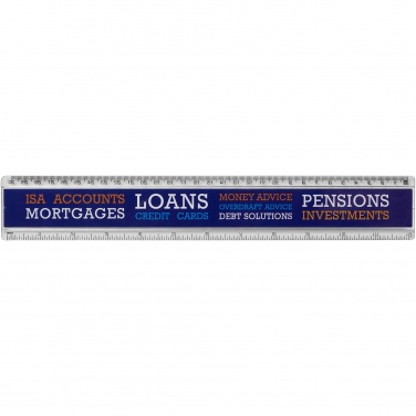 Logotrade reklamprodukter bild: Ellison 30 cm plastlinjal med pappersinlägg