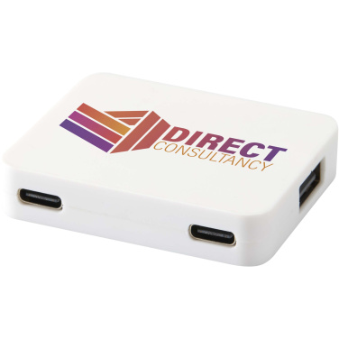 Logotrade presentreklam bild: Gaia 4-portars USB-hubb med USB-A- och Typ-C-utgång och dubbla ingångar – tillverkad av återvunnen plast